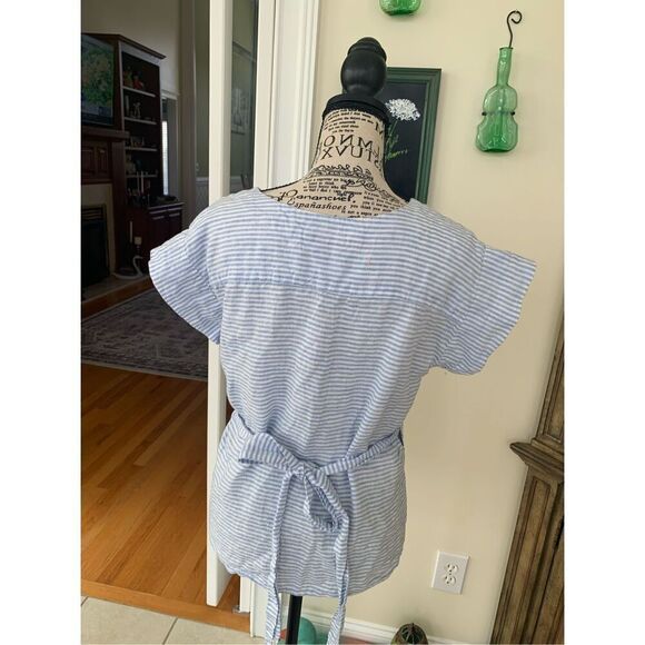 Vineyard Vines Blue White Striped Wrap Tie Top Linen - Picture 8 of 10